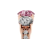 Round Vintage Three Stone Engagement Ring Setting for a Fancy Pink Lab-Grown Diamond | Rose Gold