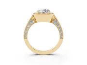 Round Vintage Milgrain Halo Engagement Ring Setting | Side Stones and Pave | Yellow Gold