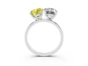 Fancy Yellow Round Cut and Emerald Cut Toi Moi Ring Set in Silver with Prong Setting