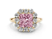 Princess Cut Graduated Milgrain Halo Engagement Ring Setting for a Fancy Pink Lab-Grown Diamond | Yellow Gold