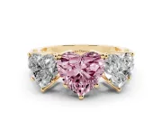 Heart-Shaped Three Stone Engagement Ring Setting for a Fancy Pink Lab-Grown Diamond | Beaded Shoulders | Yellow Gold