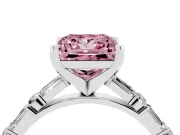 Fancy Pink Princess Cut Diamond Solitaire Set in Platinum with Side Baguettes and Channel Set Band