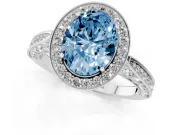 Oval Vintage Milgrain Halo Engagement Ring Setting for a Fancy Blue Lab-Grown Diamond | Side Stones and Pave | Platinum