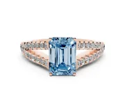 Emerald Cut Graduated Split Shank Engagement Ring Setting for a Fancy Blue Lab-Grown Diamond | Rose Gold