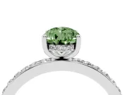 Fancy Green Pear Cut Diamond Pavé Band Ring Set in Platinum with Prong-Set Center Stone