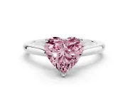 Fancy Pink Heart Cut Diamond Solitaire Ring Set in Platinum with Cathedral Band and Prong Setting
