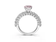 Heart-Shaped Shared Prong Engagement Ring Setting for a Fancy Pink Lab-Grown Diamond | Two-Row Band | Sterling Silver