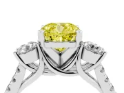 Fancy Yellow Three-Stone Cushion Cut Diamond Pavé Band Ring Set in Silver with Prong-Set Trio