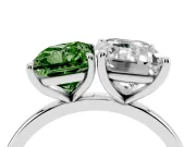 Fancy Green Radiant Cut and Emerald Cut Toi Moi Ring Set in Platinum with Prong Setting