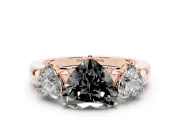 Heart-Shaped Three Stone Engagement Ring Setting for a Black Center | Plain Band | Rose Gold