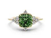 Cushion Cut Cluster Engagement Ring Setting for a Fancy Green Lab-Grown Diamond | Yellow Gold