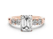Emerald Cut Five Stone Engagement Ring Setting | Prong-Set Side Stones | Rose Gold