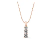 Round Lab-Grown Diamond Three-Stone Vertical Pendant Necklace | Shared Prongs | Rose Gold