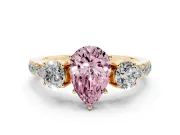 Pear-Shaped Engagement Ring Setting for a Fancy Pink Lab-Grown Diamond | Three Stone | Yellow Gold