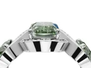 Radiant Cut Three Stone Engagement Ring Setting for a Fancy Green Lab-Grown Diamond | Pavé Wave Band | Sterling Silver