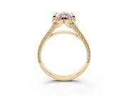 Fancy Pink Marquise Cut Diamond Pavé Split Shank Solitaire Ring Set in Yellow gold with Prong Setting