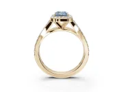 Emerald Cut Halo Pavé Engagement Ring Setting for a Fancy Blue Lab-Grown Diamond | Narrow Split Shank | Yellow Gold