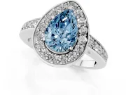 Fancy Blue Pear Cut Diamond Halo Pavé Engagement Ring Set in Platinum with Bezel Setting