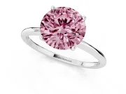 Fancy Pink Round Cut Diamond Solitaire Engagement Ring Set in White gold with Thin Band and Prong Setting