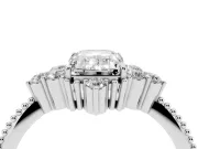 Emerald Cut Vintage Cluster Engagement Ring Setting | Beaded Edges | Sterling Silver