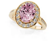 Oval Halo Engagement Ring Setting for a Fancy Pink Lab-Grown Diamond | Polished Halo Rim | Yellow Gold
