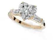 Heart-Shaped Tapered Baguette Engagement Ring Setting | Bar Set Sides | Yellow Gold