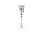 Emerald Cut Side Stone Engagement Ring Setting | Two-Row Shoulder Clusters | White Gold