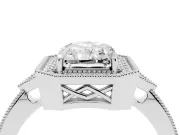 Radiant Cut Diamond Halo Engagement Ring Set in Silver with Milgrain Pavé Band