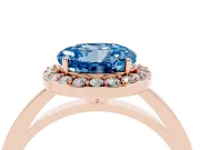 Round Thin Halo Engagement Ring Setting for a Fancy Blue Lab-Grown Diamond | Plain Band | Rose Gold