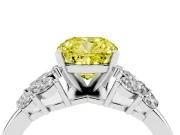 Fancy Yellow Cushion Cut Diamond Cluster Leaf Design Ring Set in White gold with Prong Setting