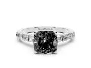 Cushion Cut Baguette Side Stone Engagement Ring Setting for a Black Center | White Gold