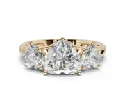 Heart-Shaped Three Stone Engagement Ring Setting | Plain Band | Yellow Gold