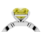 Fancy Yellow Asscher Cut Diamond Solitaire Engagement Ring Set in Silver with Milgrain Bezel Accent Band