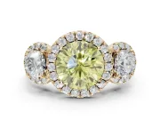 Round Three Stone Halo Engagement Ring Setting for a Fancy Yellow Lab-Grown Diamond | Yellow Gold