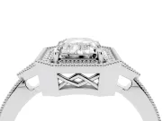 Emerald Cut Vintage Milgrain Halo Engagement Ring Setting | Graduated Pavé Band | Platinum