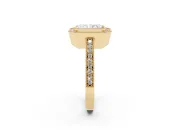 Radiant Cut Diamond Halo Engagement Ring Set in Yellow gold with Pavé Band and Round Halo Stones