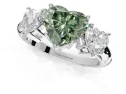 Heart-Shaped Three Stone Engagement Ring Setting for a Fancy Green Lab-Grown Diamond | Plain Band | White Gold