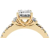 Emerald Cut Side Stone Pave Engagement Ring Setting | Paired Round Accents | Yellow Gold
