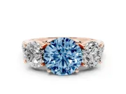 Round Three Stone Engagement Ring Setting for a Fancy Blue Lab-Grown Diamond | Accented Shoulders | Rose Gold