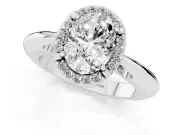 Oval Cut Diamond Halo Engagement Ring Set in Silver with Plain Split Shank and Prong Setting