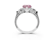 Fancy Pink Heart Cut Diamond Three-Stone Ring Set in Platinum with Milgrain Band