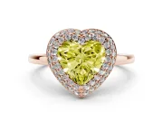 Fancy Yellow Heart Cut Diamond Halo Engagement Ring Set in Rose gold with Solitaire Band and Prong Setting