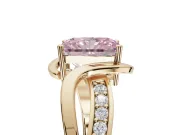 Radiant Cut Bypass Solitaire Engagement Ring Setting for a Fancy Pink Lab-Grown Diamond | Pavé Strands | Yellow Gold
