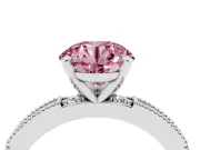 Fancy Pink Round Cut Diamond Solitaire Ring Set in Silver with Slim Pavé Band and Prong Setting