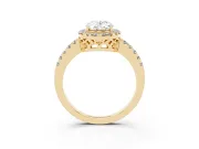 Oval Cut Diamond Pavé Band Halo Engagement Ring Set in Yellow gold with Prong Setting