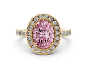 Oval Vintage Milgrain Halo Engagement Ring Setting for a Fancy Pink Lab-Grown Diamond | Pierced Gallery | Yellow Gold