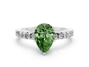 Fancy Green Pear Cut Diamond Pavé Band Solitaire Set in Silver with Prong Setting