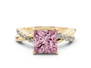 Princess Cut Crossover Engagement Ring Setting for a Fancy Pink Lab-Grown Diamond | Yellow Gold