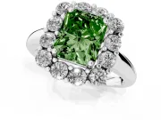 Radiant Cut Cluster Halo Engagement Ring Setting for a Fancy Green Lab-Grown Diamond | Large Round Accents | White Gold