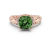 Fancy Green Cushion Cut Diamond Filigree Halo Engagement Ring Set in Rose gold with Prong Setting